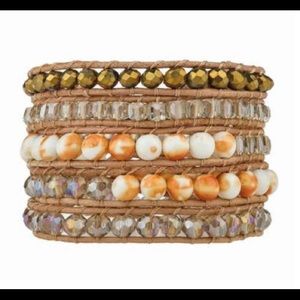 Orange ombré painted beads wrap bracelet